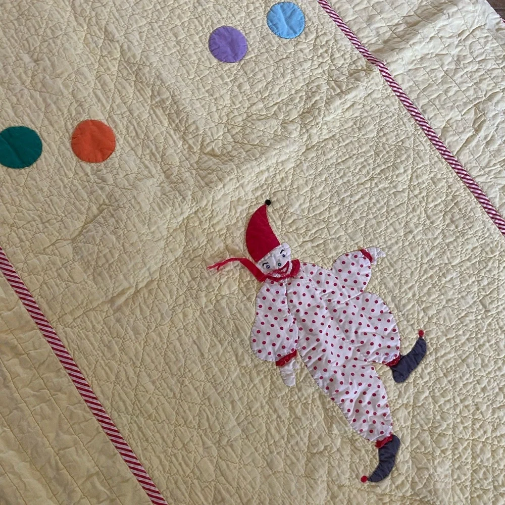 Vintage Handmade Circus Themed Yellow Nursery Crib Blanket